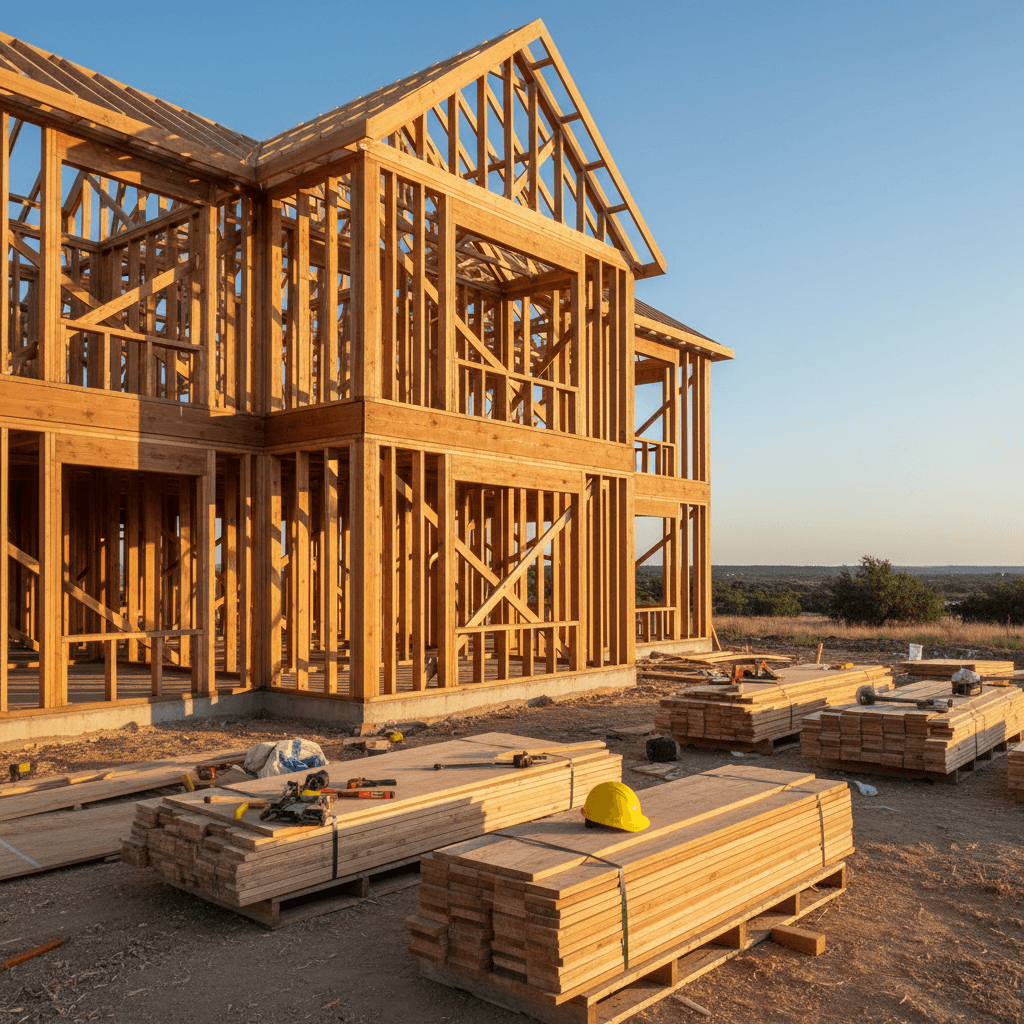 Custom home frame construction in College Station